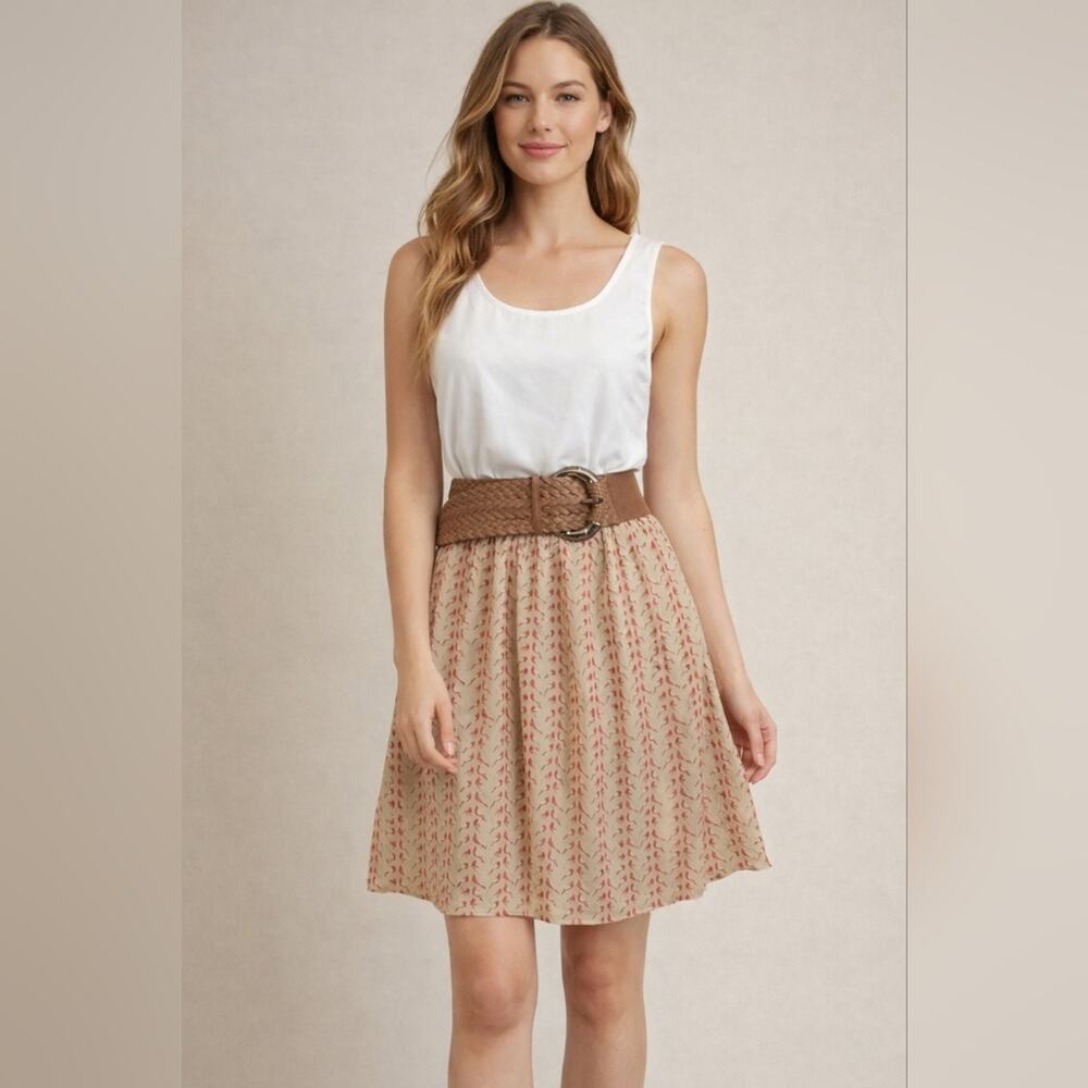 Altar' d State White & Tan Bird Sleeveless Dress Sz.L #933